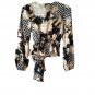 O.L.M. black white gold chess long sleeve Blouse top with bow S
