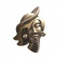 Yellow Gold Sterling Silver 925 Face Brooch Pin Lady Women Art Deco Vtg Designer