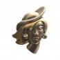 Yellow Gold Sterling Silver 925 Face Brooch Pin Lady Women Art Deco Vtg Designer