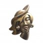 Yellow Gold Sterling Silver 925 Face Brooch Pin Lady Women Art Deco Vtg Designer
