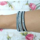 Paparazzi Rhinestone Wrap Bracelet Aqua Blue Leather Adjustable Snap Closure Paparazzi Rhinestone Wrap Bracelet Aqua Blue Leather Adjustable Snap Closure