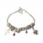 Chamilia Sterling Silver 925 Bracelet Charms Cross Numbers Toggle Vtg Jewelry