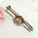 Yellow Gold Sterling Silver 925 Brooch Pin Vtg Oval Smoky Quartz Men Women Gift