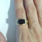 Vintage 10K Yellow Gold Emerald Cut Rhodolite Garnet Diamond Ladies Ring 10.25
