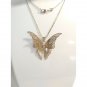 Vintage 14k yellow gold 925 Sterling Silver Filigree Butterfly Pendant Necklace