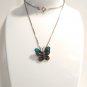 925 Sterling Silver Turquoise Coral Butterfly Pendant Necklace Navajo Italy Vtg