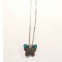925 Sterling Silver Turquoise Coral Butterfly Pendant Necklace Navajo Italy Vtg