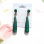 14K Yellow Gold Plated Malachite Pear & Cabochon Dangle Earrings Posts