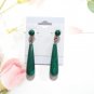 14K Yellow Gold Plated Malachite Pear & Cabochon Dangle Earrings Posts