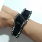 Bill Schiffer Designer Cuff Bracelet Black Acrylic Ripple Ribbon Rhinestones Bill Schiffer Designer Cuff Bracelet Black Acrylic Ripple Ribbon Rhinestones