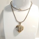 Vintage 14k Gold Sterling Silver Heart Pendant Necklace 18" Etched Signed Italy