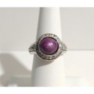 14k White Gold Cabochon Star Ruby & Diamond Ring Vintage 2.5ct Size 6.5