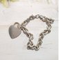Designer 925 sterling silver cable chain bracelet large Heart charm 7&acirc;��&acirc;��L signed