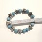 Handmade Aquamarine Beaded Bracelet with Flower Charms Boho Healing Adjustable