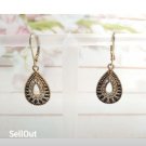 Vintage Teardrop Dangle Earrings Gold Tone Rhinestones with Intricate Detailing
