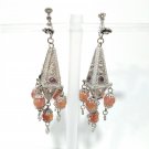 Antique Hazara Silver Chandelier Dangle Earrings Garnet & Carnelian Afghanistan