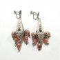 Antique Hazara Silver Chandelier Dangle Earrings Garnet & Carnelian Afghanistan