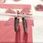 925 Sterling Silver Round Hoop Huggie Earrings Pink Sapphires Marcasites Signed