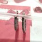925 Sterling Silver Round Hoop Huggie Earrings Pink Sapphires Marcasites Signed