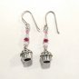 925 Sterling Silver Dangle Drop Earrings Cupcake Pink White Beads Signed Lot