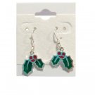 925 Sterling Silver Dangle Drop Earrings Mistletoe Christmas Tree Green Enamel 925 Sterling Silver Dangle Drop Earrings Mistletoe Christmas Tree Green Enamel