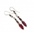 925 Sterling Silver Dangle Drop Earrings Lamp Work Czech Cane Glass Eggplant