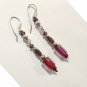 925 Sterling Silver Dangle Drop Earrings Lamp Work Czech Cane Glass Eggplant