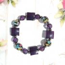 Vintage Murano Glass Flower Beads Bracelet Purple Cube Round Lucite Stretch Vintage Murano Glass Flower Beads Bracelet Purple Cube Round Lucite Stretch