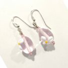 925 Sterling Silver Dangle Drop Earrings Pink Murano Glass White Flower Hook Lot 925 Sterling Silver Dangle Drop Earrings Pink Murano Glass White Flower Hook Lot