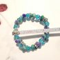 Napier Aqua Blue Purple Beads Two Layered Bracelet Stretch Beaded signed