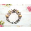 Multicolor Beaded Charm Bracelet Pink Gold Glass Wood Accents Elephant Charm Multicolor Beaded Charm Bracelet Pink Gold Glass Wood Accents Elephant Charm