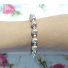 Cream Faux Pearl Bracelet with Pink Accents Stretchable Beaded Jewelry Handmade