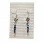 Vtg 925 Sterling Silver Hearts Dangle Drop Earrings Royal Blue Crystal Signed