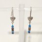 Vtg 925 Sterling Silver Hearts Dangle Drop Earrings Royal Blue Crystal Signed