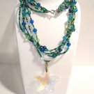 Multi-Layered Beaded Necklace Starfish Clear Lucite Pendant Ocean Theme Multi-Layered Beaded Necklace Starfish Clear Lucite Pendant Ocean Theme
