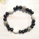 Black & White Beaded Stretch Statement Bracelet with Silver Accents Handmade Black & White Beaded Stretch Statement Bracelet with Silver Accents Handmade