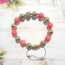 Red / Orange Faceted Beads Gold Tone Beaded Bracelet with Adjustable Closure