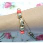 Red / Orange Faceted Beads Gold Tone Beaded Bracelet with Adjustable Closure