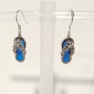 925 Sterling Silver Flip Flop Flower Dangle Drop Earrings Blue Opal Inlay Beach 925 Sterling Silver Flip Flop Flower Dangle Drop Earrings Blue Opal Inlay Beach