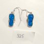 925 Sterling Silver Flip Flop Flower Dangle Drop Earrings Blue Opal Inlay Beach