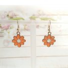 Flowers Dangle Earrings Yellow Gold Plated Orange Enamel Hook Women Jewelry Flowers Dangle Earrings Yellow Gold Plated Orange Enamel Hook Women Jewelry
