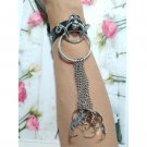 Gothic Skull Rivet Charm Bracelet with Chains Black Adjustable Gothic Skull Rivet Charm Bracelet with Chains Black Adjustable