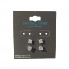 925 Sterling Silver Stud Earrings 2pcs Round/Trillion Cut CZ Posts