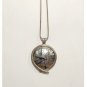 Mosaic Abalone Shell Pendant Necklace Silver Tone Chain Vtg Southwestern