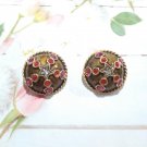 Gerard Yosca Button Dome Earrings Gold Tone Star Crystals Clip On Designer Gerard Yosca Button Dome Earrings Gold Tone Star Crystals Clip On Designer