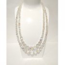 White Opal Double Layer Necklace Graduated Faceted Beads Silver Tone Antique Vtg