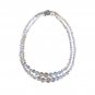 White Opal Double Layer Necklace Graduated Faceted Beads Silver Tone Antique Vtg