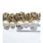 Vtg Statement Bib Necklace Faux Pearls & Rhinestones Gold Tone Adjustable Y2K