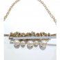 Vtg Statement Bib Necklace Faux Pearls & Rhinestones Gold Tone Adjustable Y2K