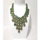 Green Lucite Statement Bib Necklace Vintage Y2K Gold Plated Adjustable Chain